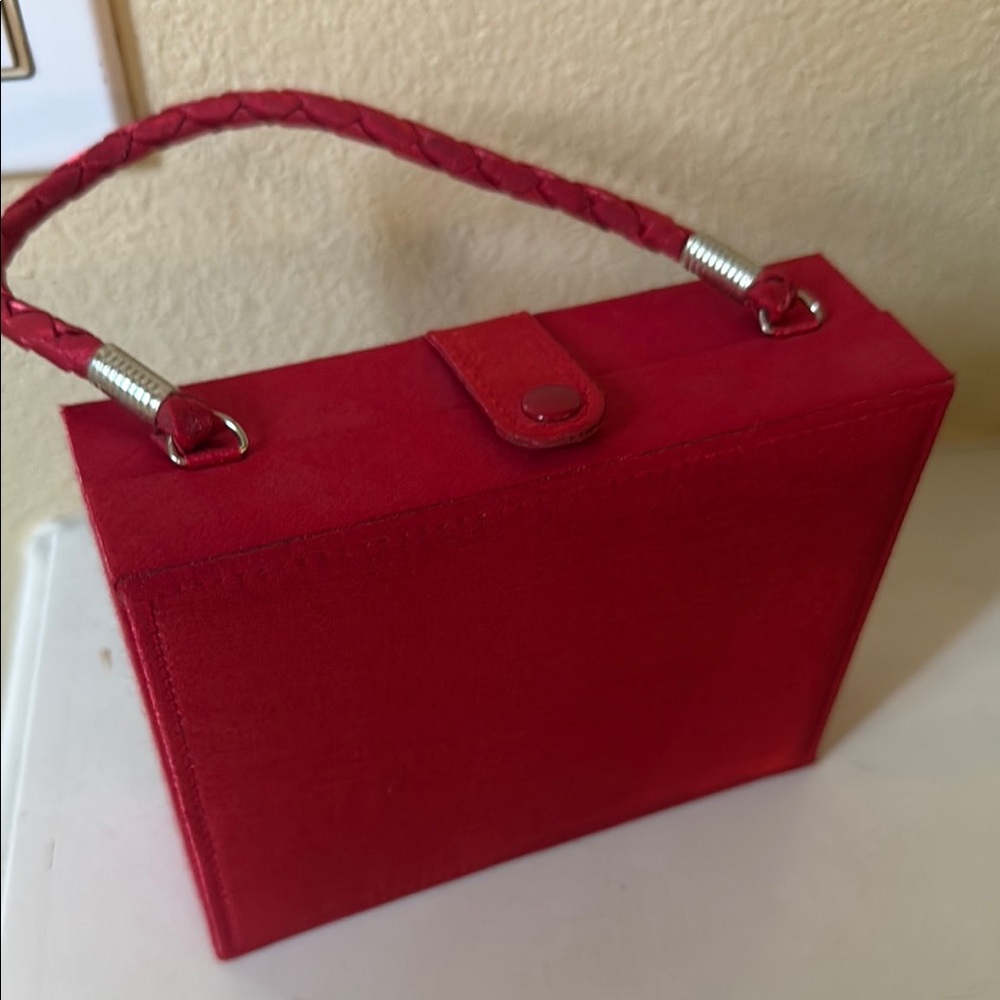 Vintage rare Lancôme Red satin Clutch case with Silver Hardware